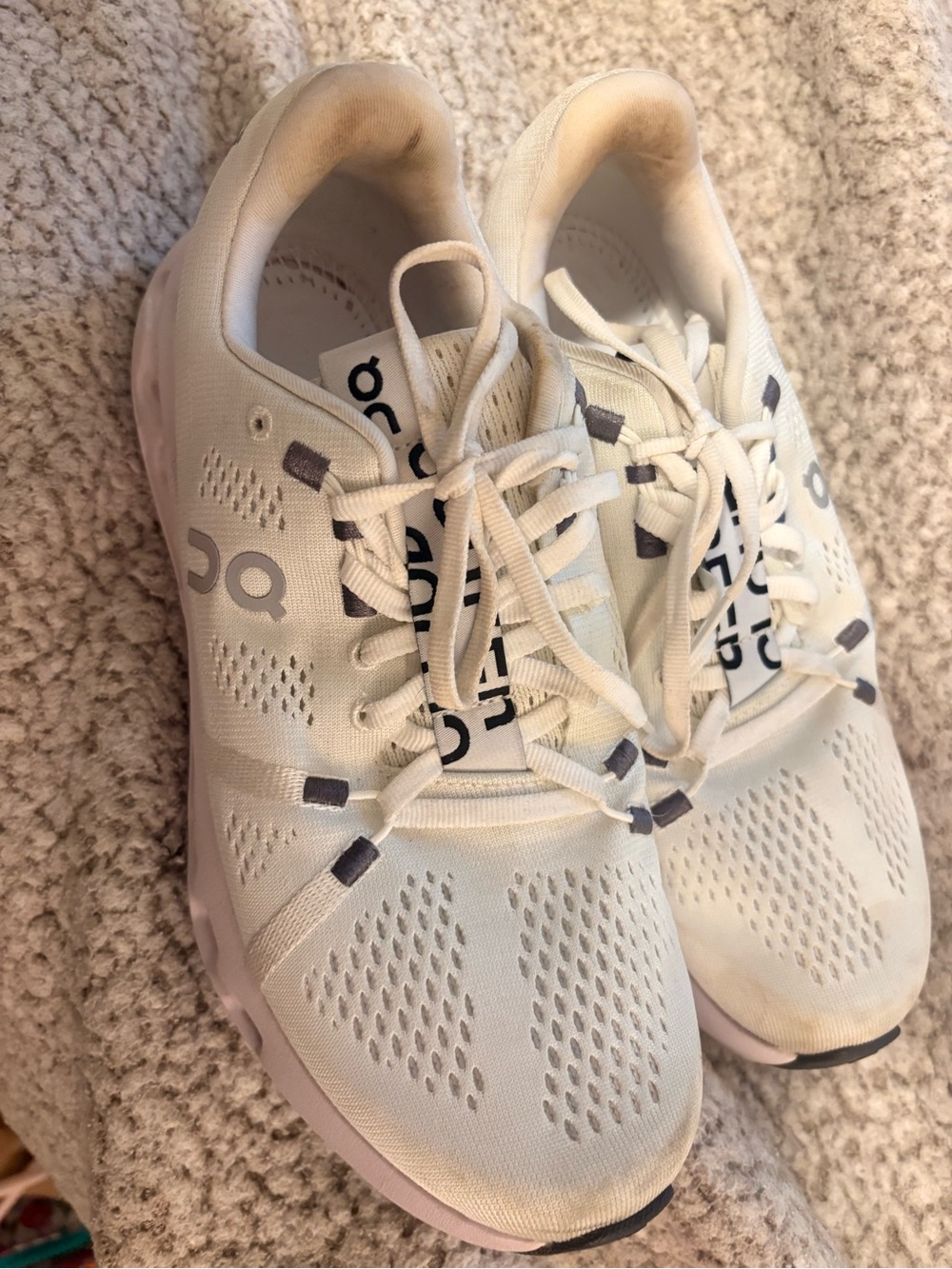 On Running White and Gray Lightweight Cloud Sneakers